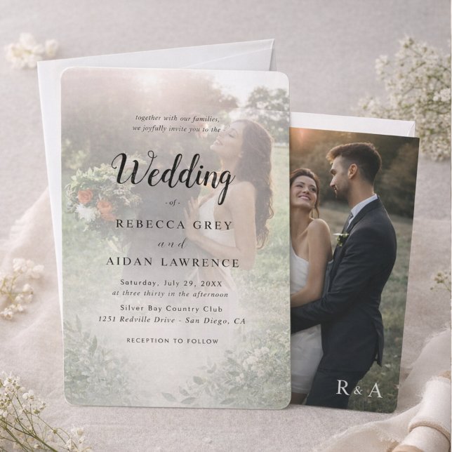 Invitación Boda de Foto Superpuesta en Blanco y Negro Simple (Subido por el creador)