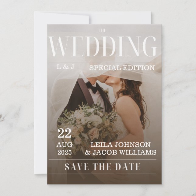 Invitación Boda de Foto Superpuesta Simple en Blanco y Negro (Anverso)