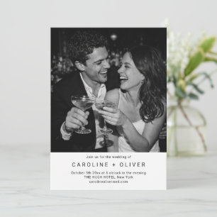 Invitación Boda de Foto Tipografía Negra Moderna Minimalista