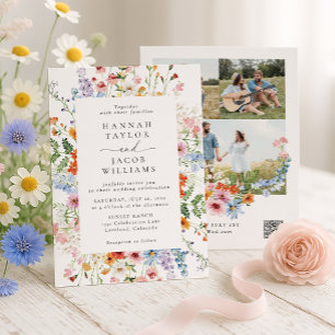 Invitación Boda de Foto Tres Código QR de Flor Silvestre de P