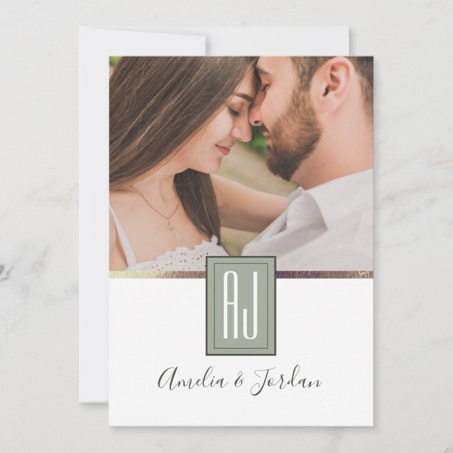 Invitación Boda de Foto Verde Salvia (Anverso)
