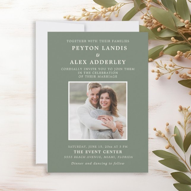 Invitación Boda de Foto Verde Salvia (Sage green wedding photo invitation)