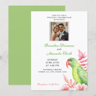 Invitación Boda de fotografía acuarela de loro verde