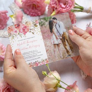Invitación Boda de fotografía acuarela rosa floral