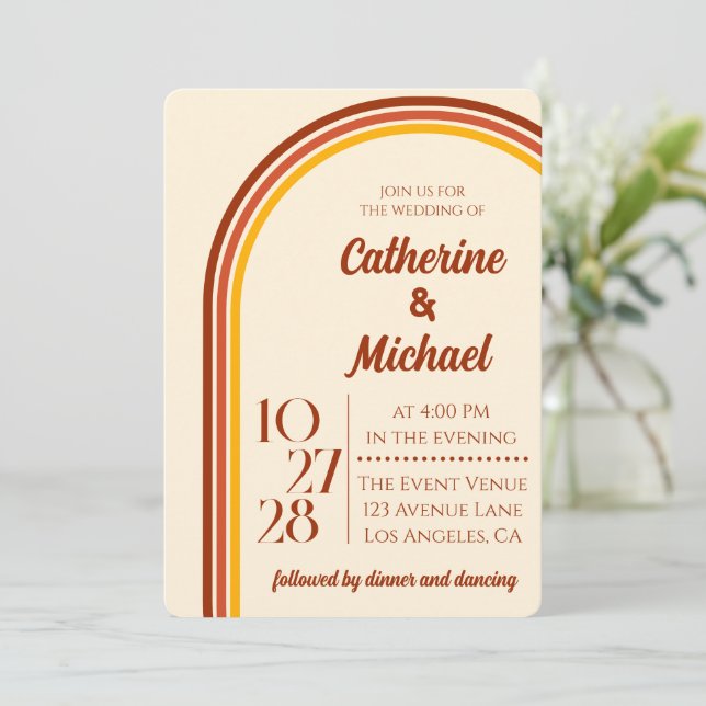 Invitación Boda de fotografía arca arco iris de los años 70 r (Anverso de pie)