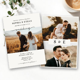 Invitación Boda de fotografía beige clásico de escritura mini