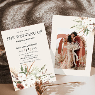 Invitación Boda de fotografía Boho Floral Pampas Grass Terrac