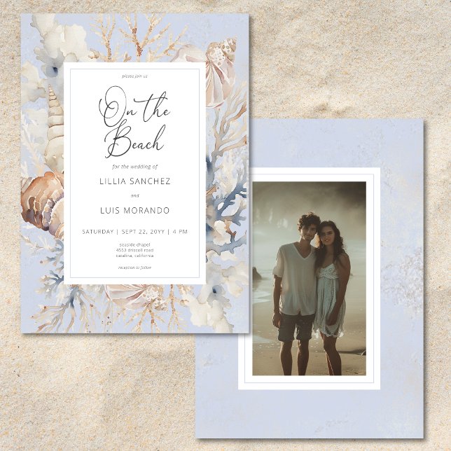 Invitación Boda de fotografía Boho Ocean Dusty Blue en la pla (Subido por el creador)