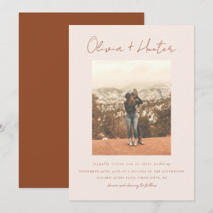 Invitación Boda de fotografía Boho Terracotta, guión minimali