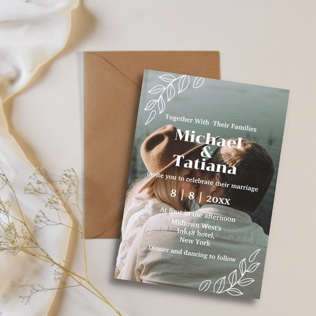 Invitación boda de fotografía botánica de boho de escritura m (Subido por el creador)