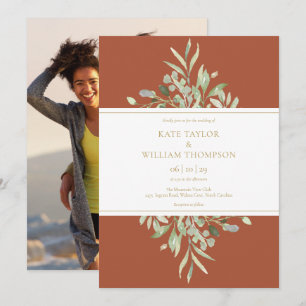Invitación Boda de fotografía botánica de terracota 