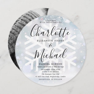 Invitación Boda de fotografía circular de copos de nieve en i