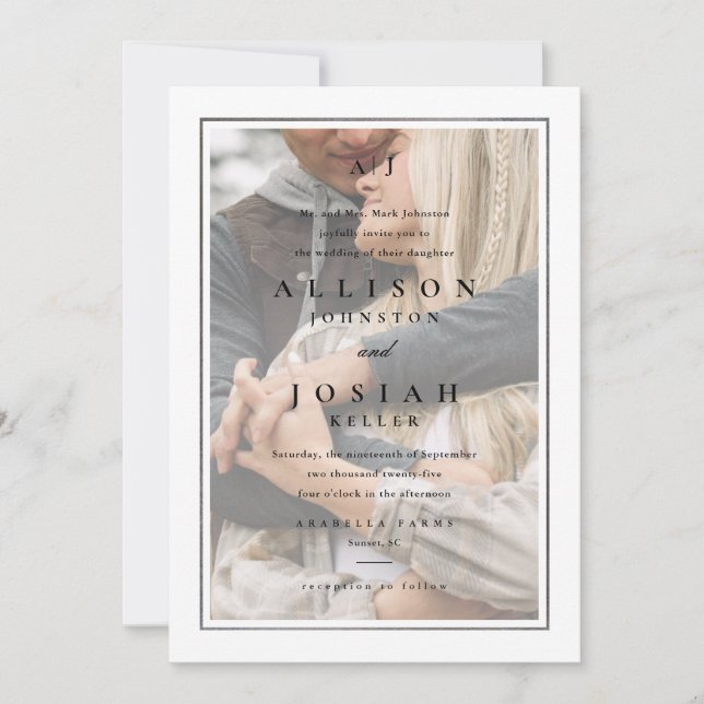 Invitación Boda de fotografía Classic Elegant Silver (Anverso)