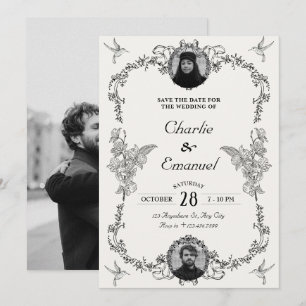 Invitación Boda de fotografía con adornos florales de color G