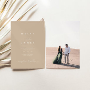Invitación Boda de fotografía con escritura beige moderada y