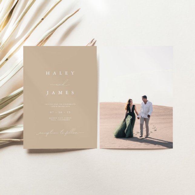 Invitación Boda de fotografía con escritura beige moderada y  (Subido por el creador)