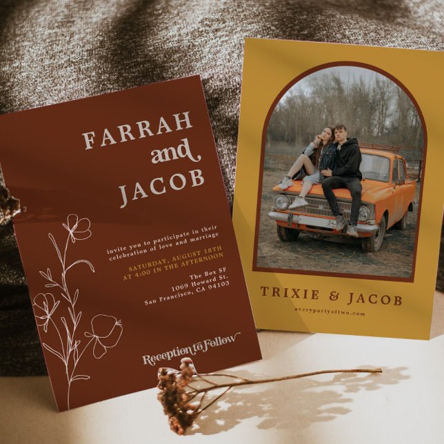 Invitación BODA de fotografía de arco floral de la retro 70 d (Subido por el creador)