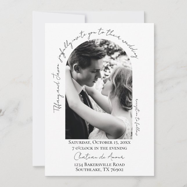 Invitación Boda de fotografía de arte de escritura moderna (Anverso)