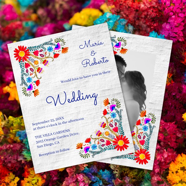Invitación Boda de fotografía de arte folclórico floral color (Subido por el creador)