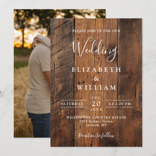 Invitación Boda de fotografía de Barn Wood rusa moderna