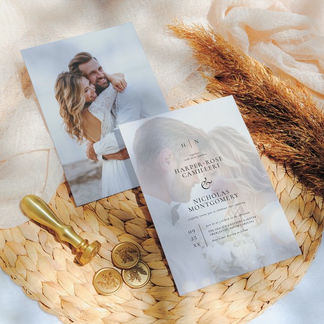 Invitación Boda de fotografía de caligrafía de monograma negr (Subido por el creador)