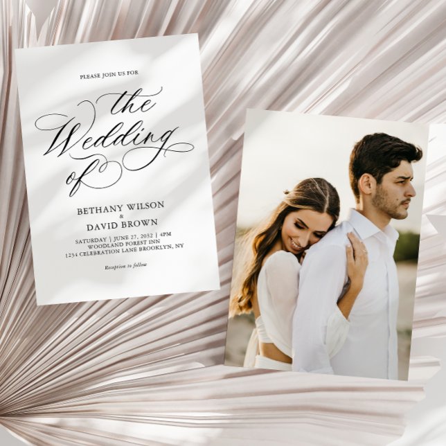 Invitación Boda de fotografía de caligrafía minimalista elega (Subido por el creador)