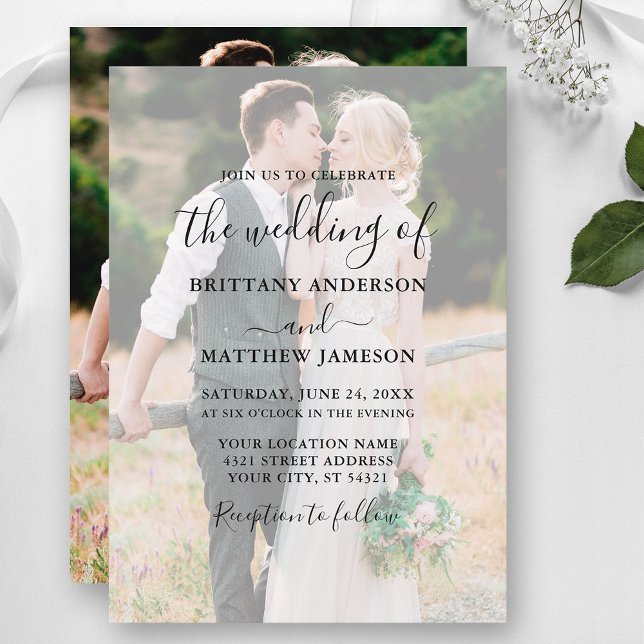 Invitación Boda de fotografía de caligrafía moderna (Customize to change text size or text style.)