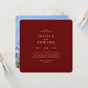 Invitación Boda de fotografía de Casual Rustic Gold Burgundy