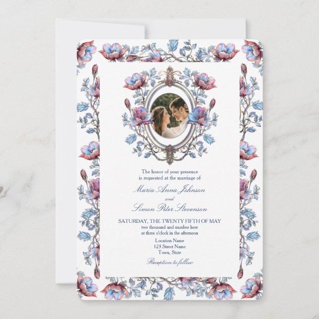Invitación Boda de fotografía de Chinoiserie romántica (Anverso)