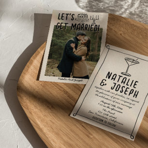 Invitación Boda de fotografía de cóctel con dibujos a mano de