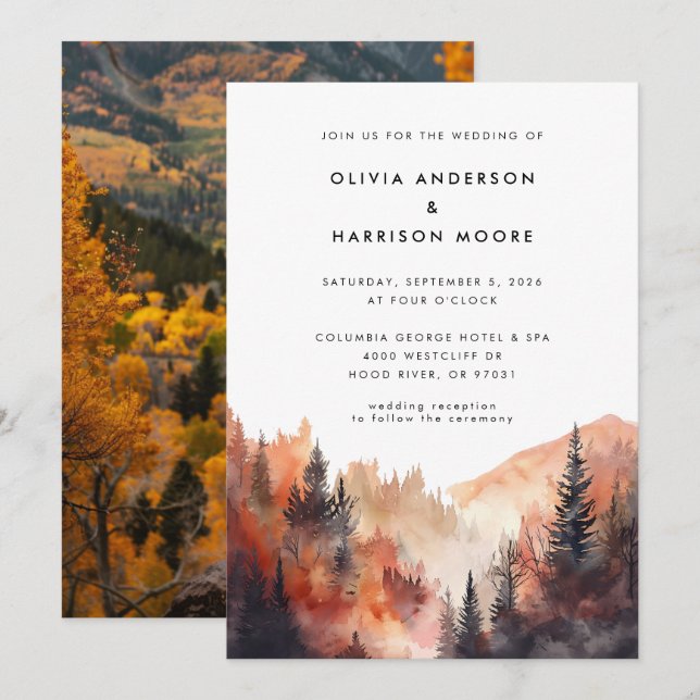 Invitación Boda de fotografía de color acuático moderno otoño (Anverso / Reverso)