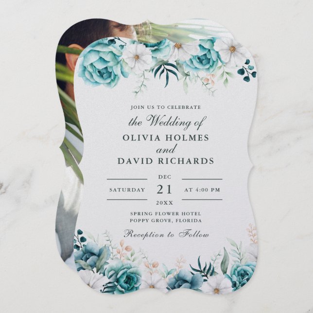 Invitación Boda de fotografía de dos parejas de flores silves (Anverso / Reverso)