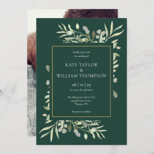 Invitación Boda de fotografía de Emerald Gold Elegant Greener