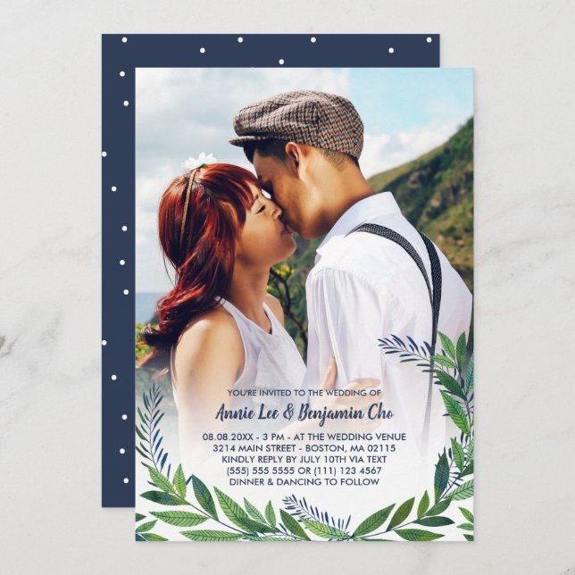 Invitación Boda de fotografía de Emerald Greenery (Anverso / Reverso)