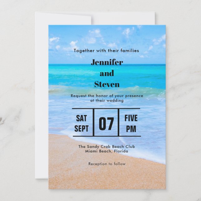 Invitación Boda de fotografía de escena tropical de playa aso (Anverso)