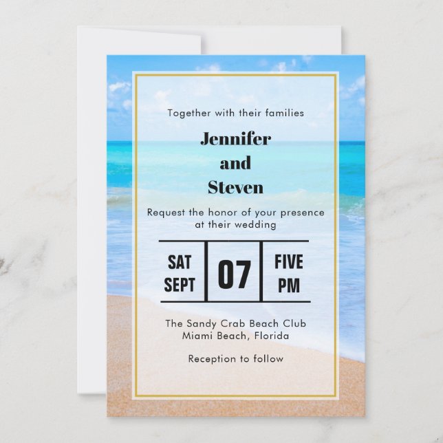Invitación Boda de fotografía de escena tropical de playa aso (Anverso)