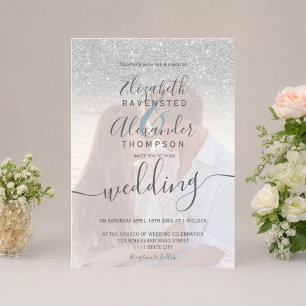 Invitación Boda de fotografía de escritura azul oscuro purpur