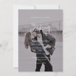 Invitación Boda de fotografía de escritura blanca elegante y 