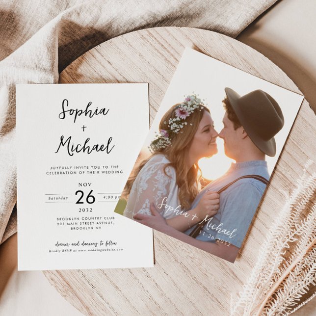 Invitación Boda de fotografía de escritura moderna minimalist (Subido por el creador)