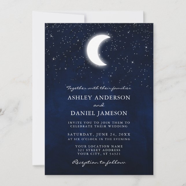Invitación Boda de fotografía de estrellas celestes de la lun (Anverso)