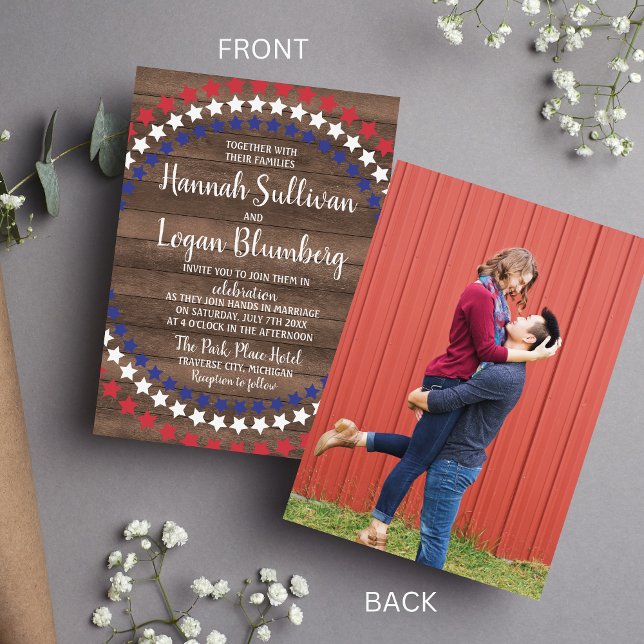 Invitación Boda de fotografía de Estrellas Patrióticas Rústic (Subido por el creador)