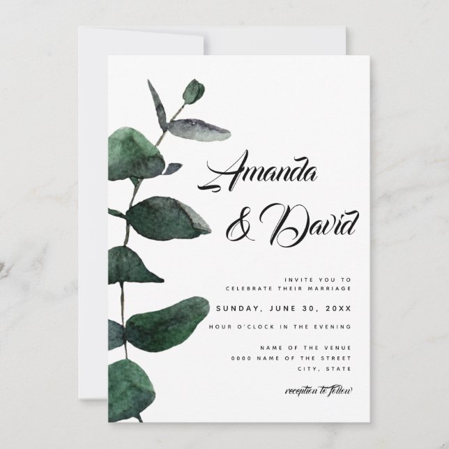 Invitación Boda de fotografía de Eucalyptus Greenery Rustic C (Anverso)