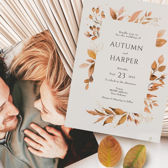 Invitación Boda de fotografía de follaje otoñal "cayendo enam (Subido por el creador)