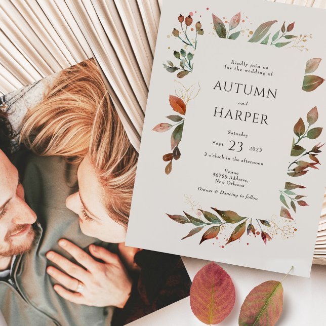 Invitación Boda de fotografía de follaje otoñal "cayendo enam (Subido por el creador)