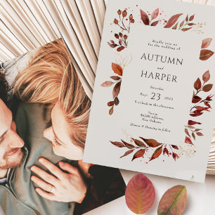 Invitación Boda de fotografía de follaje otoñal "cayendo enam