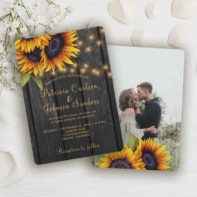 Invitación Boda de fotografía de granero de girasol ruso (Subido por el creador)