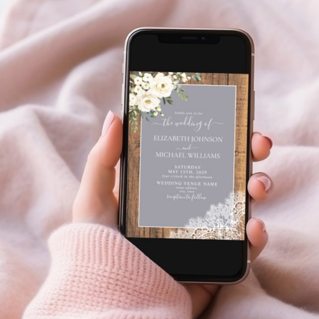 Invitación Boda de fotografía de guion de madera rústica y gr (Subido por el creador)