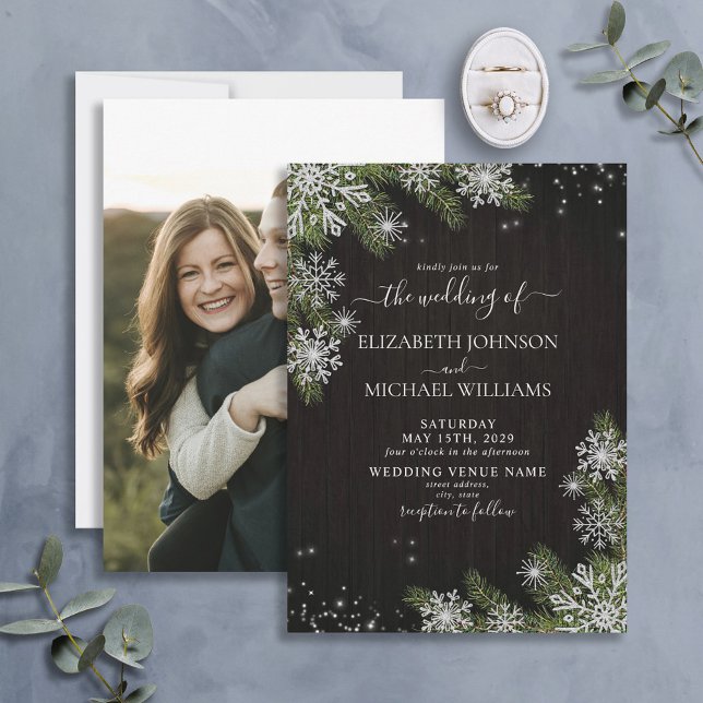 Invitación Boda de fotografía de invierno Dark Black Silver G (Subido por el creador)