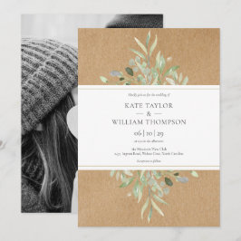 Invitación Boda de fotografía de Kraft rústico de vegetación 