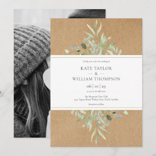 Invitación Boda de fotografía de Kraft rústico de vegetación 